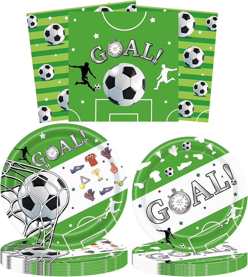 2 x 52 Pack Soccer Party Supplies Soccer Plates Napkins Tableware Set for Soccer Theme Birthday Party Decorations,for 16 Guests