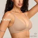OEAK Womens Comfortable Triangle Bras No Underwire Sexy Plunge Unlined Bralette Pull On Bra Seamless Everyday Tshirt Bras (Beige, XL)