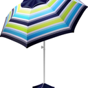 Fisqueen 8FT Large Beach Umbrella with Level 7 Wind Resistance Sand Anchor Sand Bag, Portable Outdoor Umbrella with UPF50+ UV Protection, Tilt Sun Shelter for Beach, Patio, Yard