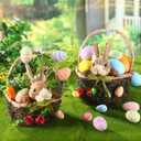 SiliFine 2 Pack Wicker Easter Basket Bunny Woven Basket with Handle Spring Easter Decorations Rabbit Candy Egg Picnic Hamper for Egg Hunt Home Table Kids Party Gift Supplies, 6.7" x 10.4", 5.5"x 9.4"