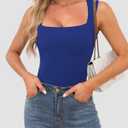 OwnTime Womens Square Neck Tank Tops Dressy Summer Sleeveless Shirts Sexy Going Out Fitted Trendy Tops T Shirts Blouses (Blue, L)