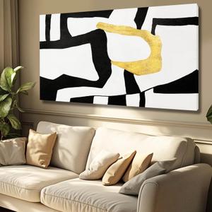 NBAODAN Black and White Wall Art Abstract Wall Decor Geometric Canvas Poster Large Wall Painting 24"x48" Gold Pictures for Office Dining Room Bedroom