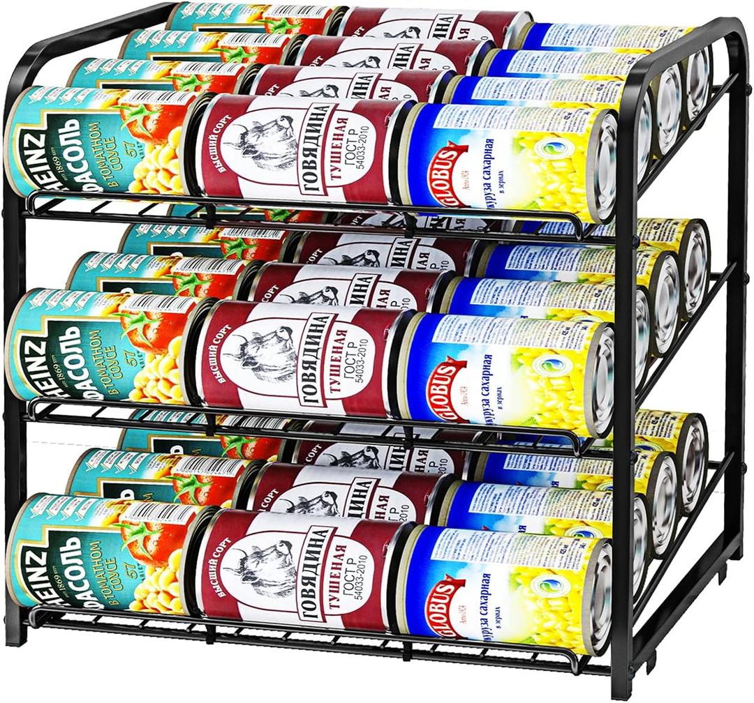 AIYAKA Can Rack Organizer, 3 Tier Stackable Can Storage Dispenser, for Food Storage, Kitchen or Pantry, Storage for 36 Cans, Black