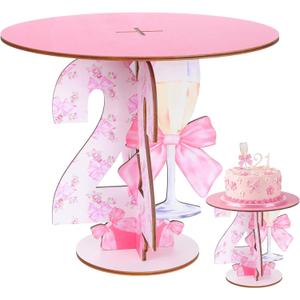 Pink 21st Birthday Cake Stand for Her 12 Inch Wood 21st Birthday Decoration Cupcake Display Holder Pink Table Centerpieces Party Supplies Champagne Wine Bottle Decor