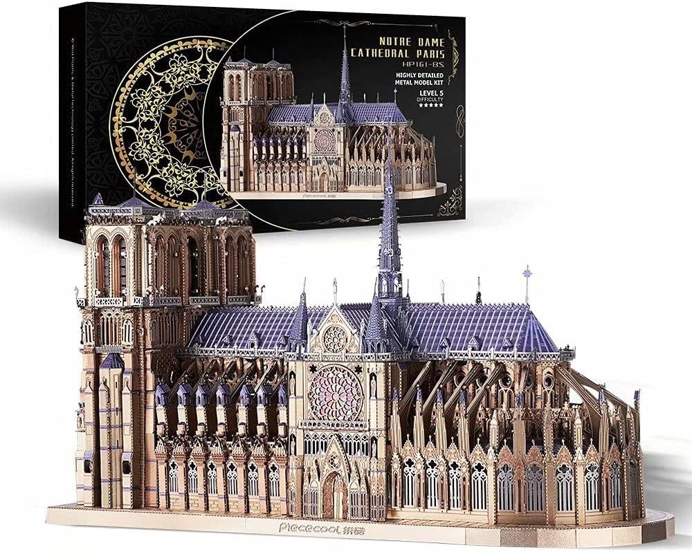 Piececool 3D Metal Puzzles for Adults and Teens, Notre Dame De Paris Church Metal Model Kit, Challenge French Cathedral Brain Teaser Architecture Building Blocks Puzzle, 382 Pcs (Colorful)