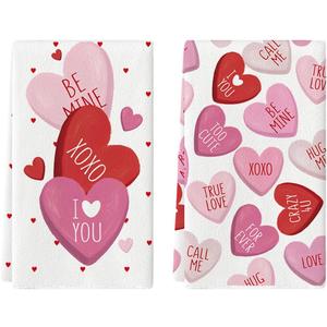 Artoid Mode Red Heart True Love Forever Valentine's Kitchen Towels Dish Towels, 18x26 Inch Anniversary Wedding Decoration Hand Towels Set of 2