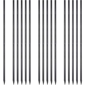 Ground Rebar Stakes 48 Inch 1/2 Inch Diameter Heavy Duty Metal Spikes with Chisel Point End Landscpe Timber Spikes Concrete Stakes for Garden Camping Plant Support, Black Coated (16 Pcs)