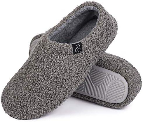 HomeTop Women's Fuzzy Curly Fur Memory Foam Loafer Slippers with Polar Fleece Lining, Size 11-12