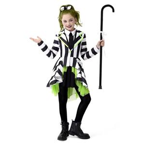 Spooktacular Creations Halloween Costume for Girls, Horror Black and White Vertical Striped Costume for Kids, Halloween Dress Up, Role Play, Cosplay Party, Medium(7-8 yrs)