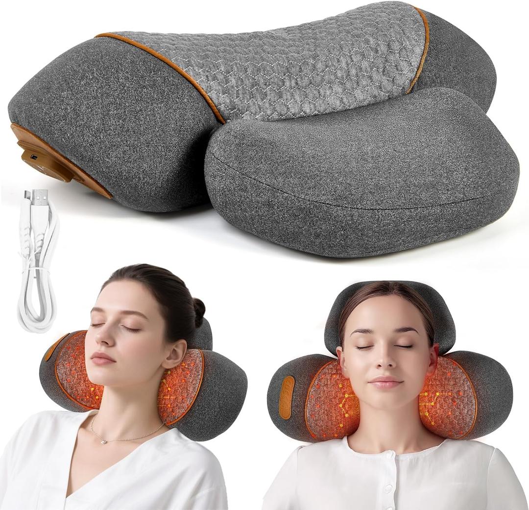 Upgraded Neck Massager Pillow, 3-in-1 Neck Massager, Traction Massage with Heat, Neck Pillow for Shoulder Pain, Deep Tissue Pain Relief,Rechargeable TheraPillow