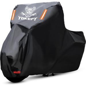 Motorcycle Cover, All Season Waterproof Outdoor Protection with Lock-Holes, Night Reflective & Storage Bag, Fits up to 104" Cruisers, Touring, Dirt Bikes (Black)