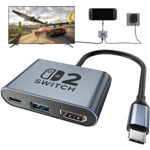 Switch 2 Dock,Portable USB C Docking Station with 4K@120Hz/PD 100W/USB 3.0 Port,Aluminum Alloy Travel TV Dock for Switch/Steam Deck/ROG Xbox Ally X/Legion Go 1/2/S