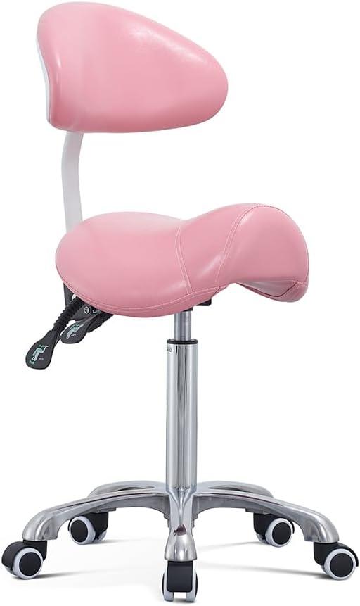 Antlu Saddle Stool Rolling Chair with Back Support,Esthetician Tattoo Dental Lash Chairs for Eyelash Tech Massage Salon(Pink,with Backrest)