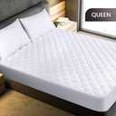 Utopia Bedding Quilted Fitted Mattress Pad, Queen Size, Elastic Fitted Mattress Topper Protector and Cover Stretches up to 16 Inches Deep, Machine Washable (White)