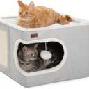 Garnpet Cat Bed for Indoor Cats Cube House, Covered Cat Cave Beds & Furniture with Scratch Pad and Hideaway Tent, Cute Modern Cat Condo for Multi Small Pet Large Kitten Kitty, Green