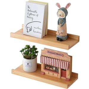 OAKERLAND 16 inch Floating Shelves for Wall Set of 2, Rustic Pine Wood Wall Shelves for Bathroom, Living Room, Bedroom and Kitchen, Picture Ledge for Storage,Books,Room Decor,6x16 inch