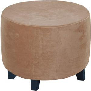 Round Ottoman Slipcover – Stretchable Footstool Cover with Elastic Bottom | Plush Velvet Fabric | Fits Storage Ottomans, Poufs & Stools (Leather, X-Large)