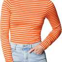 Zengjo Striped Turtleneck Women Long Sleeve Fitted High Neck Top Lightweight Soft Stretchy M