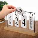 PATIKIL Vintage Wood Perpetual Calendar, Wooden Flip Calendar Turn Page Month Date Display for Desk Office Home Room Decoration, Black