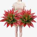 Artificial Agave Plants,Large UV Resistant Fake Agave Planters for Indoor and Outdoor Decorating Tropical Plant Succulents Greenery Indoor Decor (2Pack,22" Red)