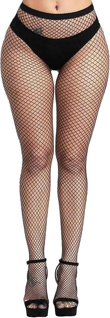 High Waisted Fishnet Tights for Women Sexy Patterned Mesh Stockings One Size Fits Most Daily Wear (Black)
