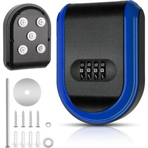 Magnetic Key Holder Under Car with Lock Combination, Digital Magnetic Key Lock Box with Code Wall Mounted, Security Hide for Outside Storage (Blue)