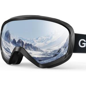 Ski Goggles, OTG 100% UV Protection Anti Fog Snowboard/Ski Goggles for Men, Women & Youth (Black Frame Silver Lens Vlt10%-18%)