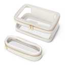 Soimeat Travel Clear Makeup Bag with Makeup Brush Bag, Leather Makeup Case Toiletry Bag, Portable Cosmetic Bag Case, Transparent Waterproof Cosmetic Organizer Storage Bag for Women, Medium, Off-White