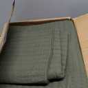 WDCOZY 100% Cotton King Size Quilt Set - Olive Green Striped Pick Stitch Soft Lightweight Bedspread, Textured Like Linen, Farmhouse Country Rustic Coverlet, Shabby Chic Gauze Bedding, 3 Pieces (King (106"x96"))