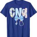 Coquette CNA Nurse Blue Floral Stethoscope Bow Cute Nurse T-Shirt, L