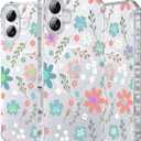 Hocase for iPhone 16 Case 6.1"", with [Curly Wave Edge & Shiny Design] [Compatible with MagSafe] [Reinforced Corners] Slim Fit Shockproof Protective Phone Case - Blue Pink Flowers