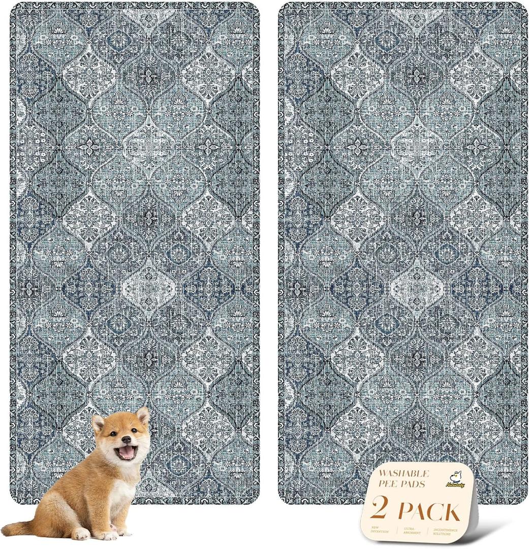 nunubaby Washable Pee Pads for Dogs, Stylish, Non-Slip and Leak-Proof Pee Pads. Reusable Potty Pads for Dogs for Crates and Floors.(Blue/Multi, 36" x72" )