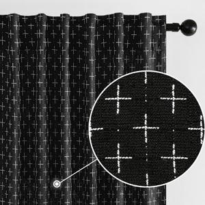 MIULEE Decorative Back Tab Linen Curtains with Geometric Pattern for Living Room Bedroom Farmhouse Rustic Thick Woven Textured Patterned Mudcloth Drapes 90 Inch Long 2 Panels Set, Black, 52"W x 90"L (Pack of 2)