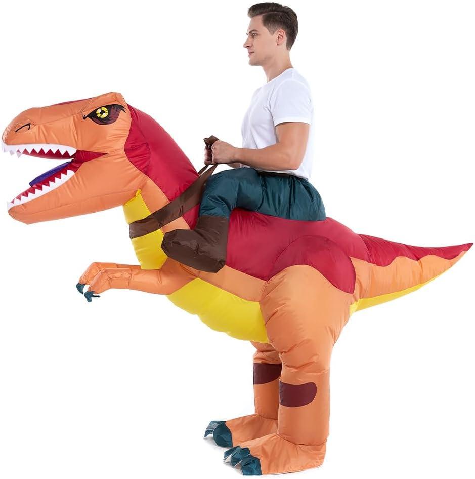 HSCTEK Adult Inflatable Ride on Dinosaur Costume, T-rex, Velociraptor, Triceratops, Pteranodon (Large)