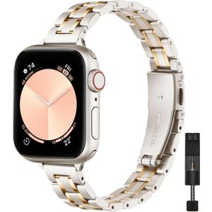 STIROLL Thin Replacement Band Compatible for Apple Watch 38mm 40mm 41mm 42mm(Series 11 10), Stainless Steel Metal Wristband Women Men for iWatch Ultra SE Series 9 8 7 6 5 4 3 2 1, Starlight Gold