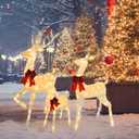 Outdoor Christmas Deer Decor 3-Piece Set, 5 FT Large Reindeer Family (Buck/Doe/Fawn) with 210 Warm White LEDs, Cotton Twine & Iron, Weatherproof Holiday Lights for Yard, Garden, Party, White