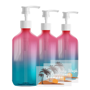 500ml Refillable Plastic Bottles with Pump Dispenser – 3 Pack Gradient Containers, BPA/Paraben-Free, Ideal for Travel Toiletries, Includes Labels