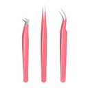 VEYES INC Lash Tweezers for Eyelash Extensions,High Precision Tweezers Kit Contains Isolation,Curved and Volume Lash Tweezers (3pcs) Pink
