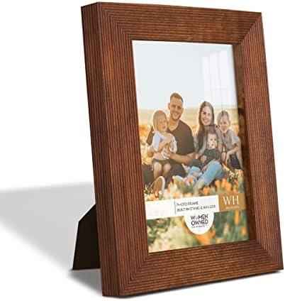 Renditions Gallery 3.5x5 inch Picture Frame Modern Style Wood Pattern and High Definition Glass Ready for Wall and Tabletop Photo Display, Walnut Frame