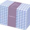PurpleEssences Mini Gingham Check Dinner Cloth Napkin - Spring Easter Summer - Mitered Corners - 18x18 Inch - Set of 12-100% Cotton - Reusable Washable - Sky Blue and White