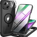 Miracase Glass Series Designed for iPhone 14 Plus Case 6.7 inch, Upgrade Full-Body Magnetic Clear Case with Built-in 9H Tempered Glass Screen Protector,Compatible with MagSafe, Black