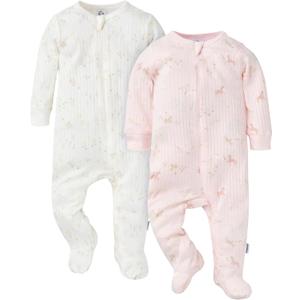 Gerber baby-girls Baby Unisex 2-pack 2-way Zip Textured Sleep 'N Play (6-9 Months)