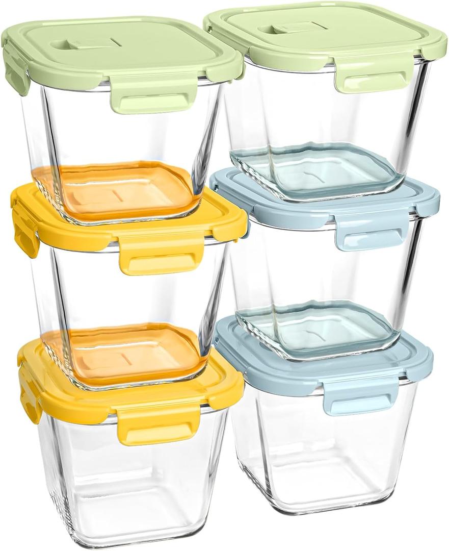 Glass Soup Containers with Lids 32 oz, 4 Cup Borosilicate Glass Food Storage Containers, Microwave & Freezer Safe Jars, Small Square Meal Prep Bowl for Salad, Fruit, Lunch, Ice Cream, Travel, 6 Pack