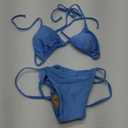 Women Halter String Bikini Set Sexy Thong Cheeky Two Piece Swimsuits Solid Color Bathing Swimwear (Medium, Haze Blue)