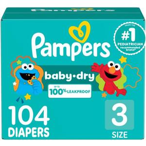 Pampers Diapers - Baby Dry - Size 3, 104 Count, Absorbent Disposable Infant Diaper (Packaging May Vary)