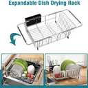 Dish Drying Rack in Sink, Expandable Stainless Steel Dish Drainers for Kitchen Counter, Dish Dryer Rack for Inside Sink, Over The Sink Dish Racks with Utensil Holder, Silver