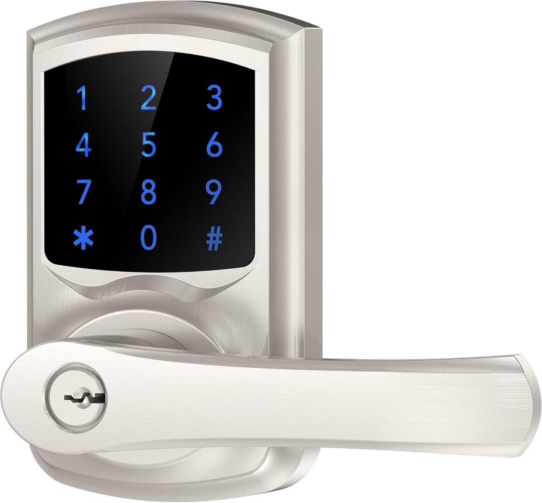 HIDALIFE Keyless Entry Door Lock, Electronic Keypad Door-Lock with Handle, Touchscreen, Auto-Locking, Anti-peep Password, Easy to Install for Front Door, Home, Office, Satin Nickel