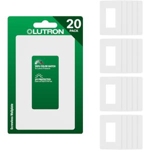 Lutron Claro Light Switch Cover Plate, 1 Gang Wallplate, for Decorator Light Switches, Rocker Light Switch Cover, Outlet Cover, Screwless Switch Plate Cover, Gloss, CW-1-WH-20, White, 20 Pack