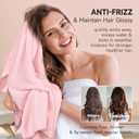 Umisleep Extra Large Microfiber Hair Towel for Women Long, Curly, Thick Hair, Super Soft Anti Frizz Quick Dry Hair Towel Wrap, Ultra Absorbent Hair Turban with Elastic Band Pink