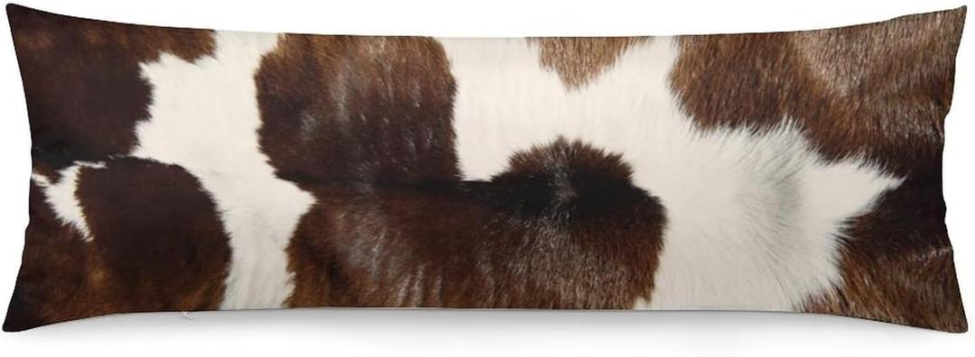 Cow Print Body Pillow Cover 20 x 54 inches White and Brown Cowhide Long Pillow Case Animal Skin Western Farmhouse Decorative Pillowcase Soft Cushion Throw Pillow Covers for Couch Bed